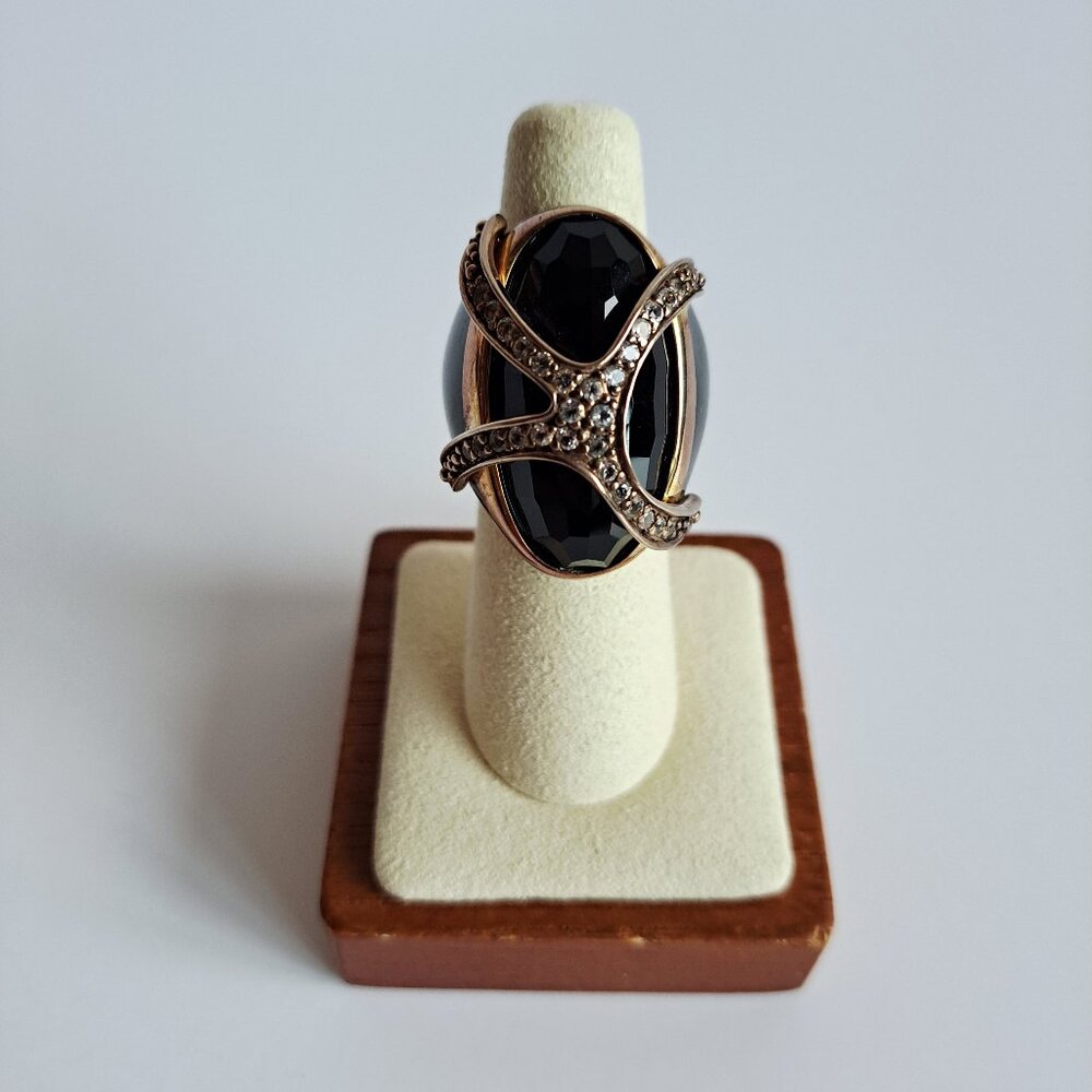 New Angelique de Paris Large Black Gold Plated Cage Ring Size 6